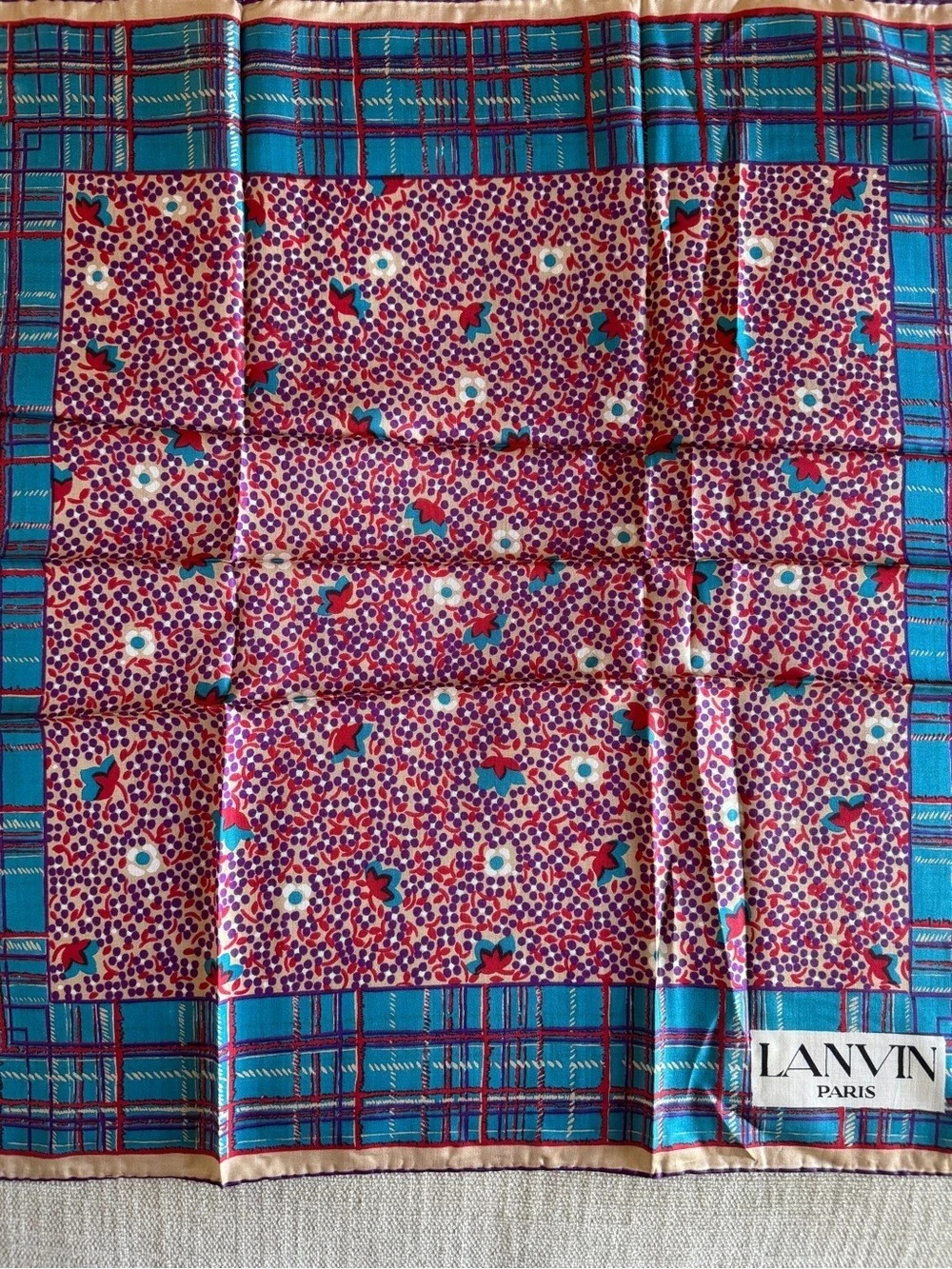 Rare Vintage Lanvin Paris 100% Silk Scarf Geometric Floral w/ Original Packaging - Picture 8 of 10
